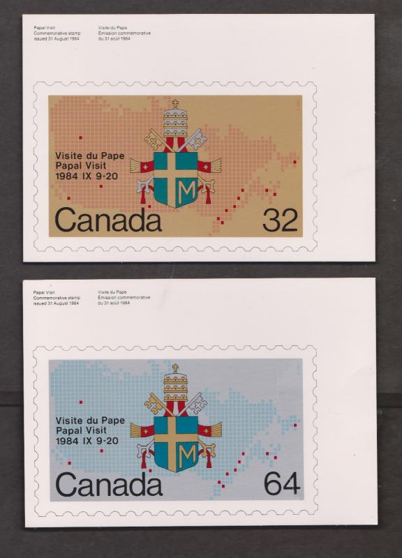 Papal Visit Stamps On Postcards - Canada Set Of 2 - Unused