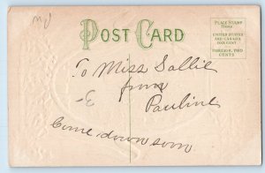 c1910's Christmas Girl Christmas Tree Holly Berries Embossed Antique Postcard