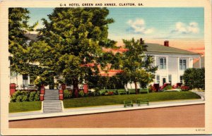 Vtg Clayton Georgia GA Hotel Green & Annex 1930s Old Linen Postcard