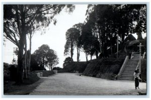 c1930's Random Road Steps Boys Bench View Malaysia RPPC Photo Unposted Postcard