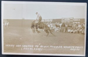 Mint USA RPPC Postcard Cowboy Harry Van Campen Black Powder Wichita Falls Rodeo