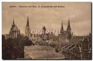 Germany Aachen Old Postcard Panorama mit Dam St Faoilanskirche und Rathaus