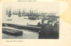 Vintage Postcard Doca Em Ponta Delgada Lembranca De San Miguel Azores Portugal