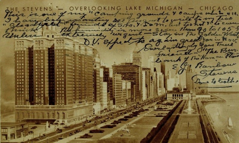 The Stevens - Overlooking Lake Michigan - Chicago Vintage Postcard P55