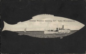 Winnipeg Manitoba Steamer Boat Manitou Lake Winnipegosis FISH BORDER Postcard