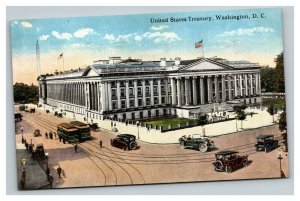 Vintage 1920's Postcard Old Cars United States Treasury Building Washington DC