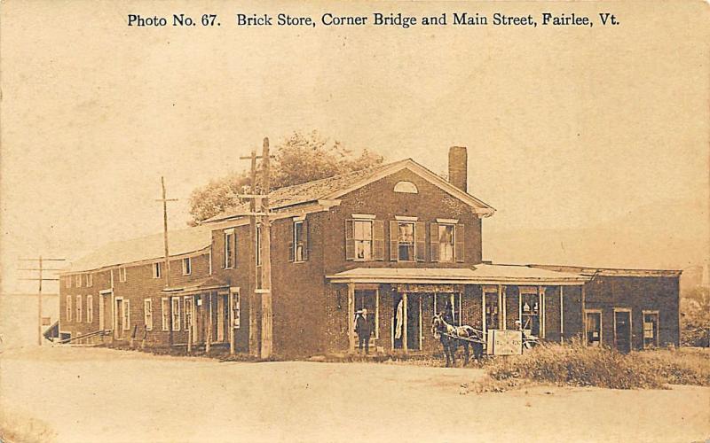 Fairlee VT Main Street Brick Store Corner Bridge RPPC