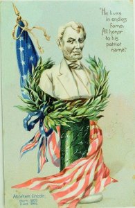 C.1910 Raphael Tuck Postcard Abraham Lincoln Patriotic Flag Wreath F31