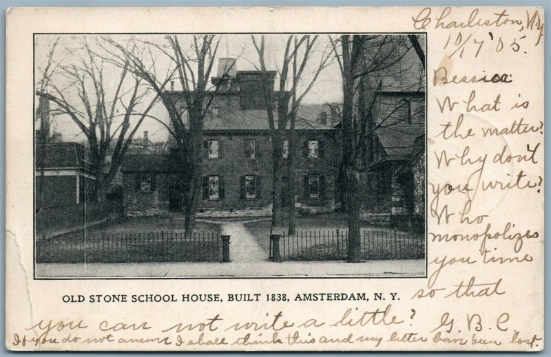 AMSTERDAM NY OLD STONE SCHOOL HOUSE 1905 ANTIQUE POSTCARD