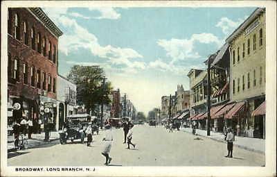 Long Branch NJ Broadway Street Scene c1920 Postcard