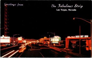 Greetings from the Fabulous Strip Las Vegas Nevada Night Scene C1960s Postcard