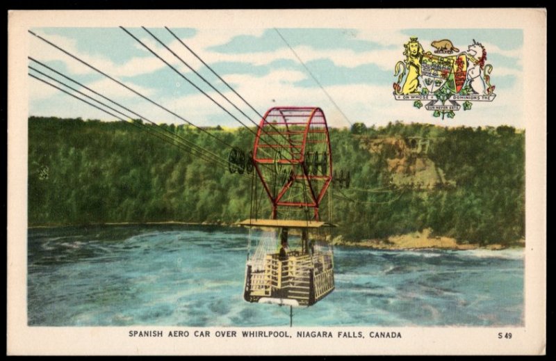 Ontario NIAGARA FALLS Spanish Aero Car over Whirlpool Patriotic White Border