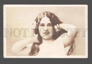 083509 BELLE Woman w/ LONG HAIR & Flowers Vintage PHOTO PC