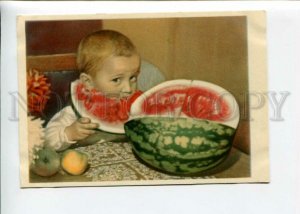 3153994 USSR SOVIET Boy w/ WATERMELON old color 1955 PC