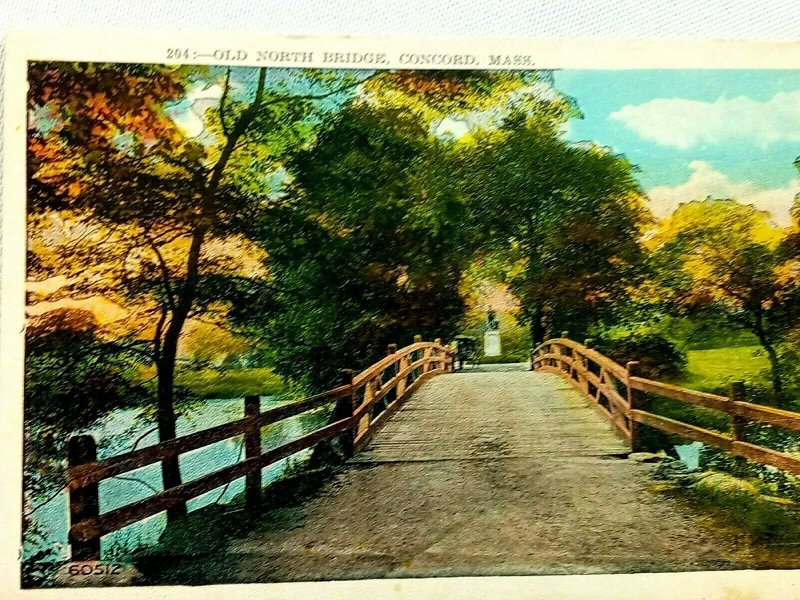 Vintage Postcard 1930's Old North Bridge Concord MA Concord Minute Man