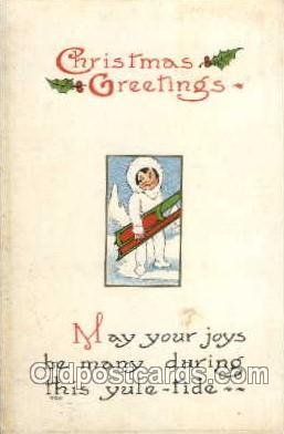 Christmas Greetings Winter Sports 1910 light crease left bottom edge, very li...