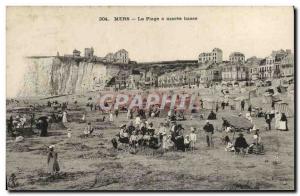 Old Postcard The Seas Beach at low tide Children