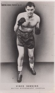 Vince Hawkins 1940s British Boxing Champion Old Real Photo Postcard