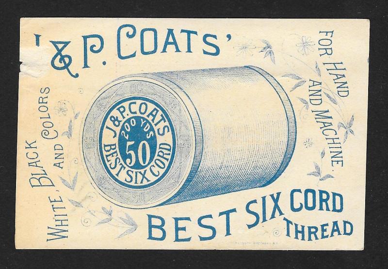 VICTORIAN TRADE CARD Coats' Thread Girl Petting Dog