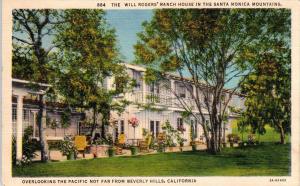 SANTA MONICA, CA   WILL ROGERS' RANCH HOUSE  Linen   Roadside  1937  Postcard