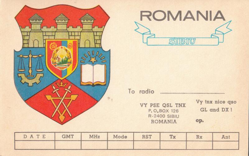 Romania Sibiu country crest QSL Radio Amateur station card heraldry