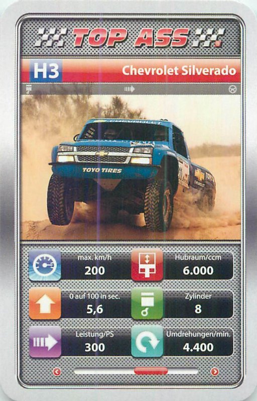 Auto revue off road car Top Ass 9x6cm trade card H3 CHEVROLET SILVERADO