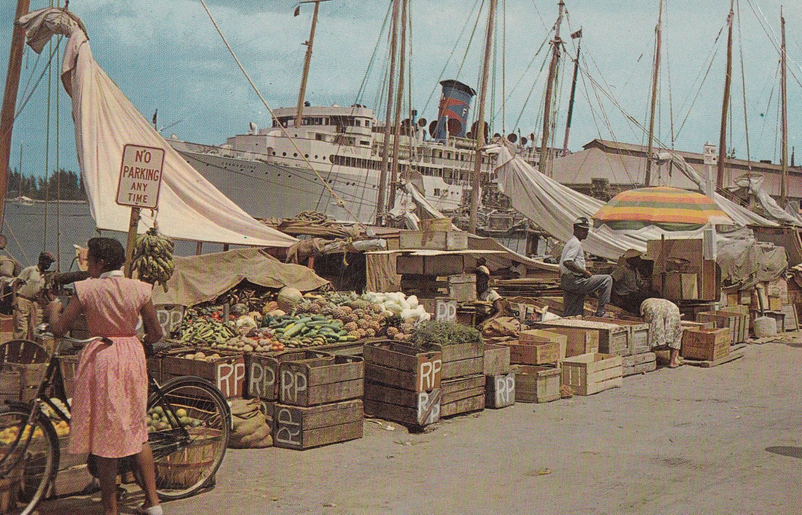 Vegetable African Market Stalls Nassau Bahamas Bicycle No Parking Sign