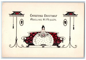 Christmas Greetings Adeline Miler Woman Bride Arts Crafts Cortland NY Postcard