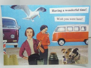 Co-ordinated Campers Painting by Martin Wiscombe Lrg Vintage Postcard VW Camper