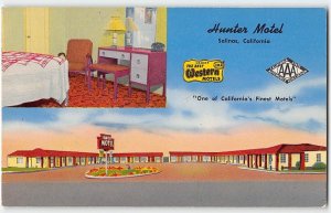 HUNTER MOTEL Salinas, Monterey County, CA Roadside 1950s Vintage Postcard