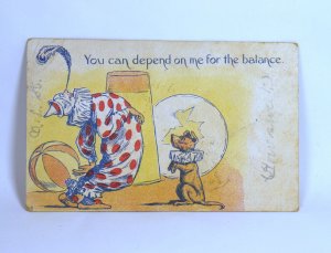 1907 Clown & Dog Postcard Antique You Can Depend on Me For The Balance