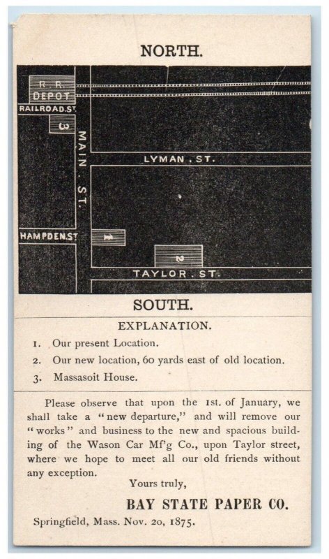 1875 Bay State Paper Co. Springfield Massachusetts MA Unposted Antique Postcard