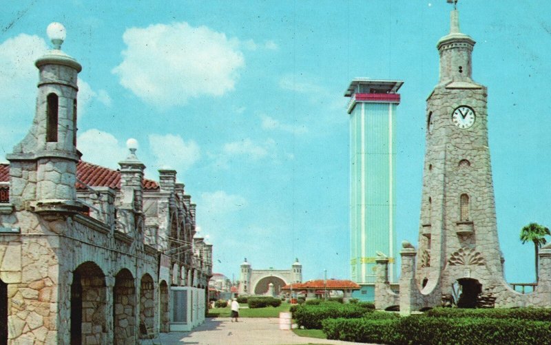 Vintage Postcard Oceanfront Park Broadwalk Clock Tower Daytona Beach