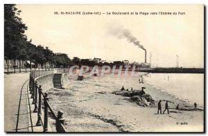 Old Postcard St Nazaire Boulevard and the beach to the port entrance