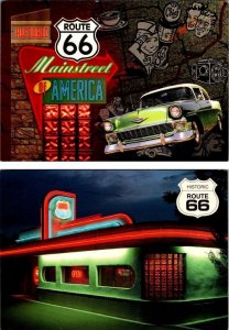 2~4X6 Postcards  ROUTE 66 ROADSIDES  50's Chevy CAR & DINER Albuquerque NM