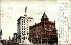 Vtg PA Allentown National Bank & Soldiers & Sailors Monument 1908 Tuck Postcard