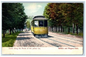 c1905 Scene Along The Route Yellow Car Trolley Buffalo Niagara Falls NY Postcard