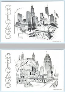 2 Postcards CHICAGO, Illinois IL ~ CITY SKYLINE Artist George Becker 1978- 4x6