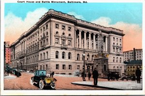 Court House and Battle Monument Baltimore Maryland Vintage Postcard C202