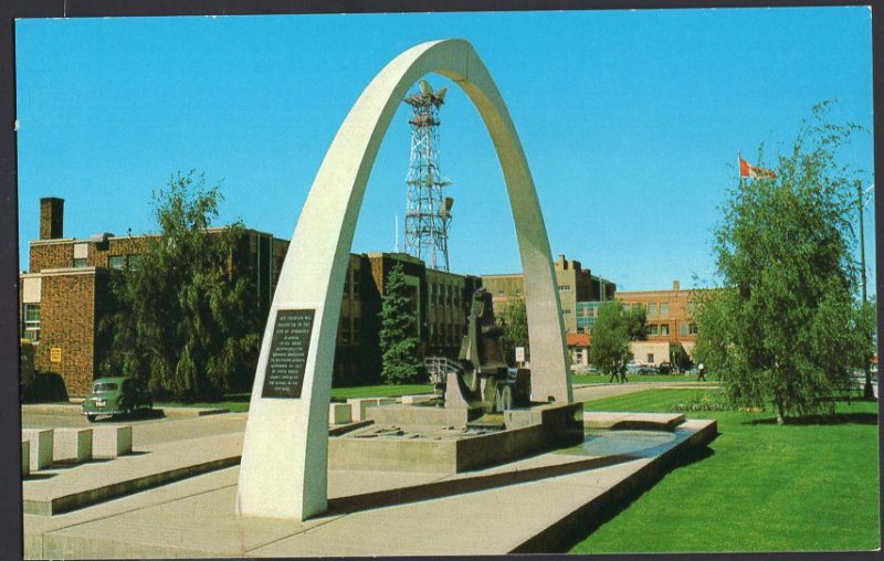 AB  LETHBRIDGE City Hall with Irrigation Monument in foreground - 1950s-1970s