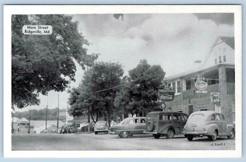 RIDGEVILLE MARYLAND MAIN STREET COCA COLA SIGN OLD CARS MT MOUNT AIRY MD 1940's