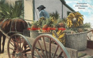 Hawaiian Pineapples & Bananas on Horse Drawn Wagon in Hawaii