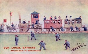 Our Local Express Altrincham To Manchester Train Railway Old Comic Postcard