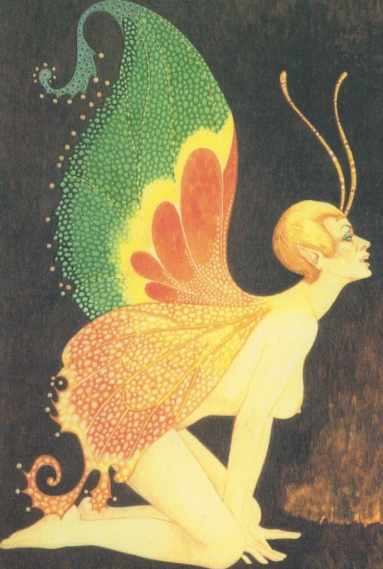 Butterfly Risque Nude Woman Fantasy Art Postcard