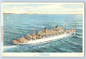 Plymouth Devon England Postcard M/S Italia Steamer 1957 Posted Vintage