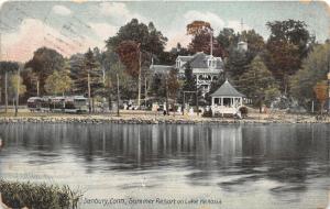 Danbury Connecticut~Summer Resort @ Lake Kenosia~People @ Gazebo~Train Cars~1909