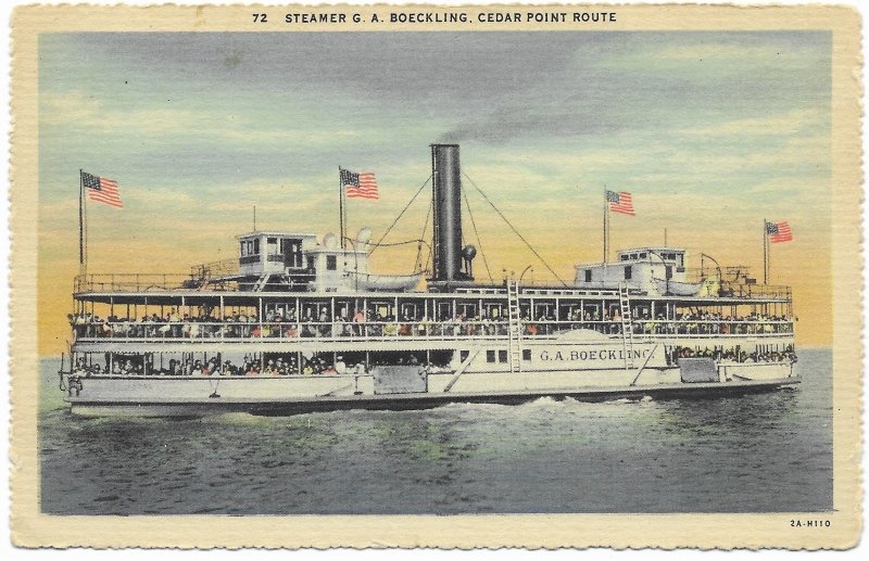 US Unused - Steamer G.A. Boeckling, Cedar Point Route, Sandusky, Ohio.  Nice