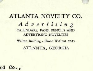 1940 Atlanta Novelty Co Atlanta GA Advertising Calendars Fans Pencils Fans 5-123