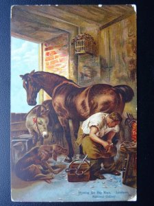 Rural Life FARRIER - Shoeing The Bay Mare by Artist Landseer c1908 Postcard