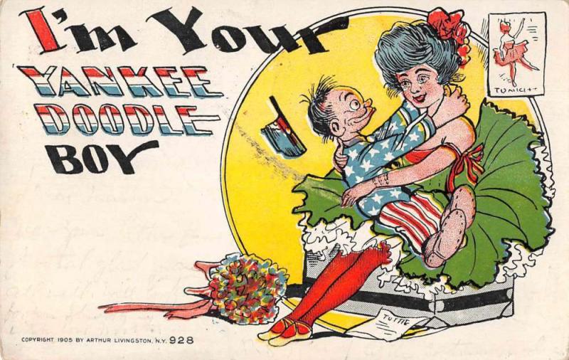 Greetings Patriotic I'm Your Yankee Doodle Boy Comic Antique Postcard J76591